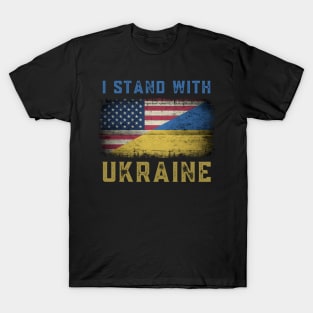 I STAND WITH UKRAINE - US FLAG UKRAINE FLAG RETRO DISTRESSED GRUNGE T-Shirt